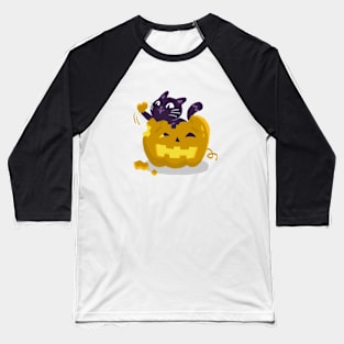 Cat and Pumpkin Halloween Baseball T-Shirt